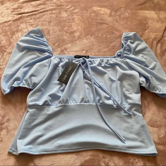 NWT I Saw It First Blue milkmaid tie front blouse - Picture 2 of 6